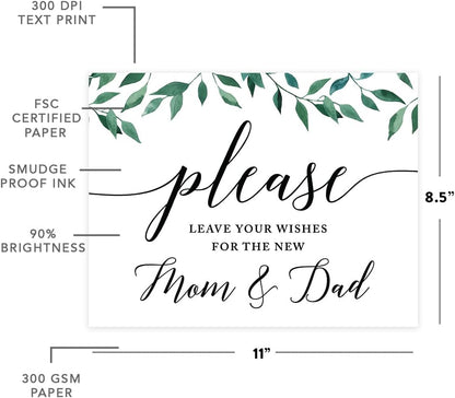 Andaz Press Wedding Party Signs, Natural Greenery Green Leaves, 8.5x11-inch, Bridal Shower Scavenger Hunt, 1-Pack - Colors D