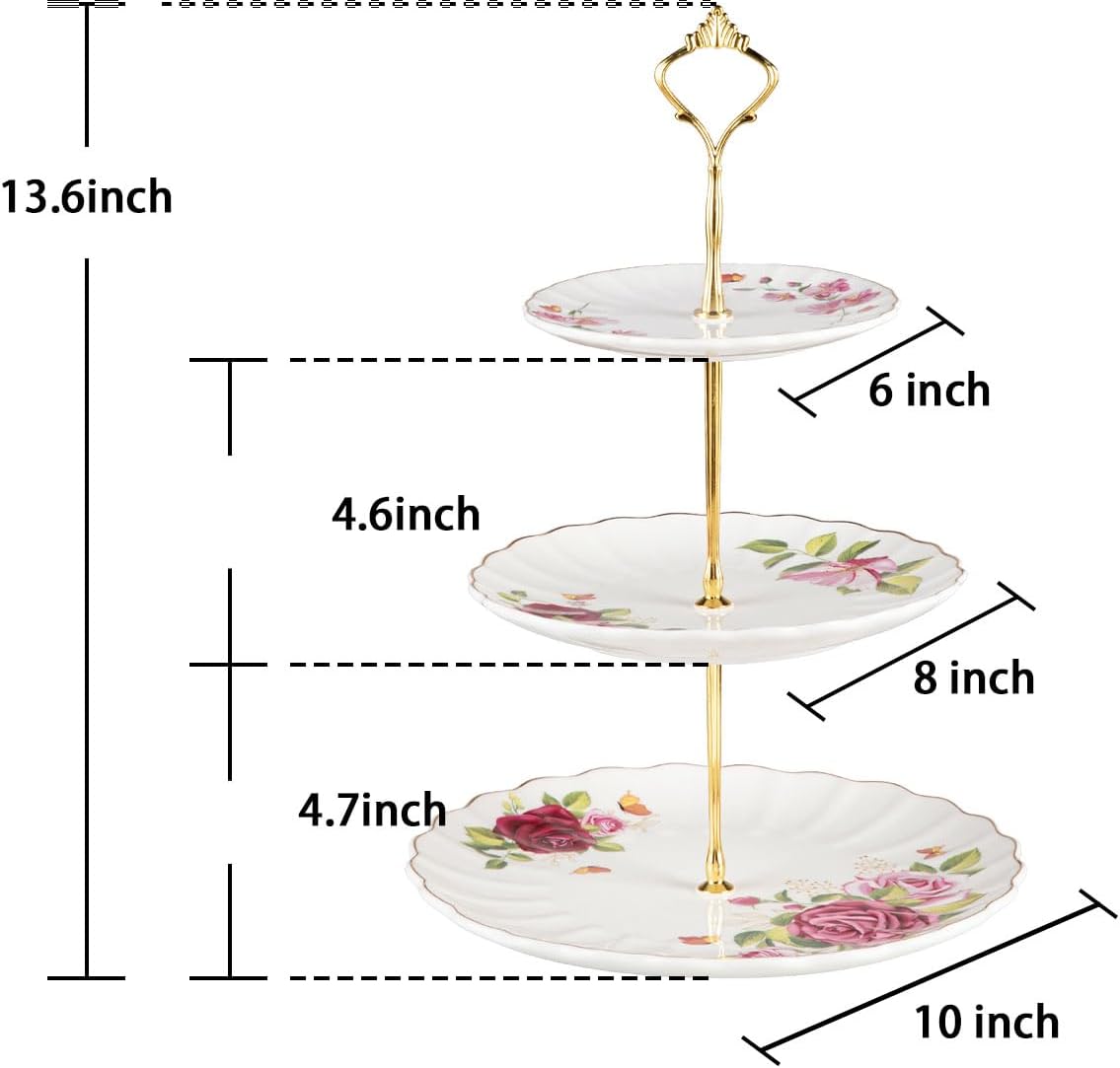 Sweejar 3 Tier Ceramic Cake Stand Wedding, Dessert Cupcake Stand for Tea Party Serving Platter (White)