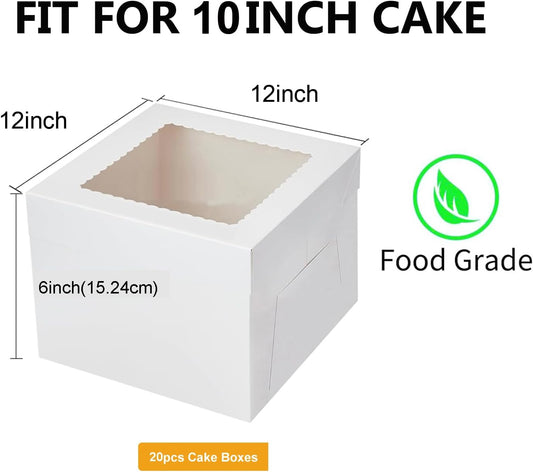 20Pack 12x12x6 Cake Boxes with Window, Sturdy White Cake Boxes for Transporting & Gifting, Easy to Assemble, Perfect for Desserts, and Crocheted Items, Fathers day