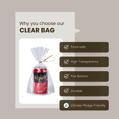 Wowfit 50 CT 8x11 inches Clear Bottom Gusset Cellophane Treat Bags with 6" Gold Twist Ties, Cello Packaging for Mugs, Dessert, Muffins, Party Favors and Gift Wrapping
