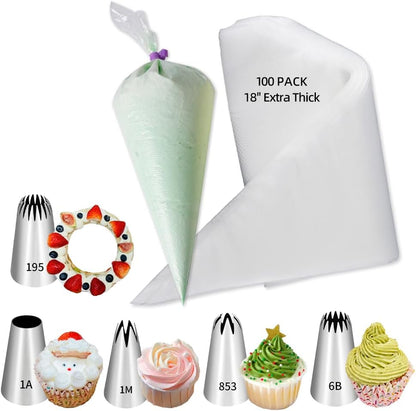 24 Inch Disposable Large Piping Bags,100 PACK Extra Large Thick Pastry Bags with 6 Bag Ties, Thickened Icing Bags,Cake Decorating Bags,Frosting Bags for Cake Decorating Cream Frosting