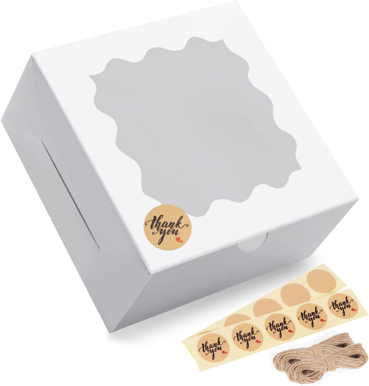 Eupako 10x10x5-Inches-Cake-Boxes-with-Window-25pcs-Brown-Bakery-Boxes for Pies, Cookies, Pastries, Chocolates, Birthday Party, Wedding