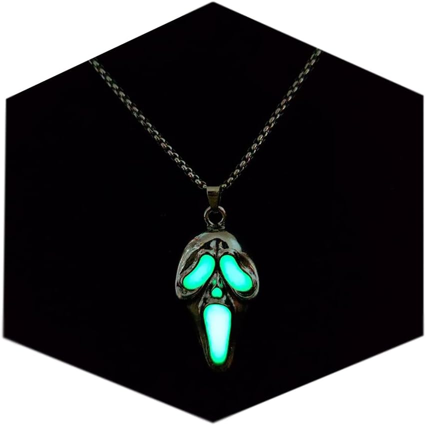 Longita Ghostface Necklace Glow in the Dark Scream Skull Necklaces for Women Men Halloween Necklace Light Up Ghost Face Necklaces Party Jewelry 1pcs