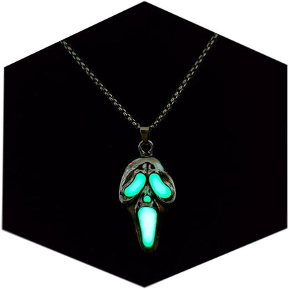 Longita Ghostface Necklace Glow in the Dark Scream Skull Necklaces for Women Men Halloween Necklace Light Up Ghost Face Necklaces Party Jewelry 1pcs