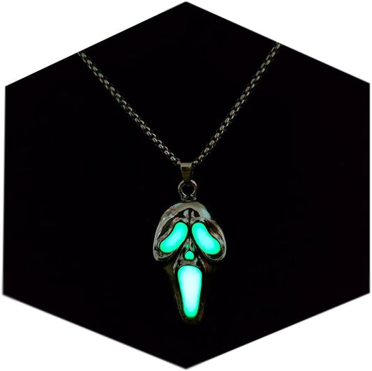 Longita Ghostface Necklace Glow in the Dark Scream Skull Necklaces for Women Men Halloween Necklace Light Up Ghost Face Necklaces Party Jewelry 1pcs