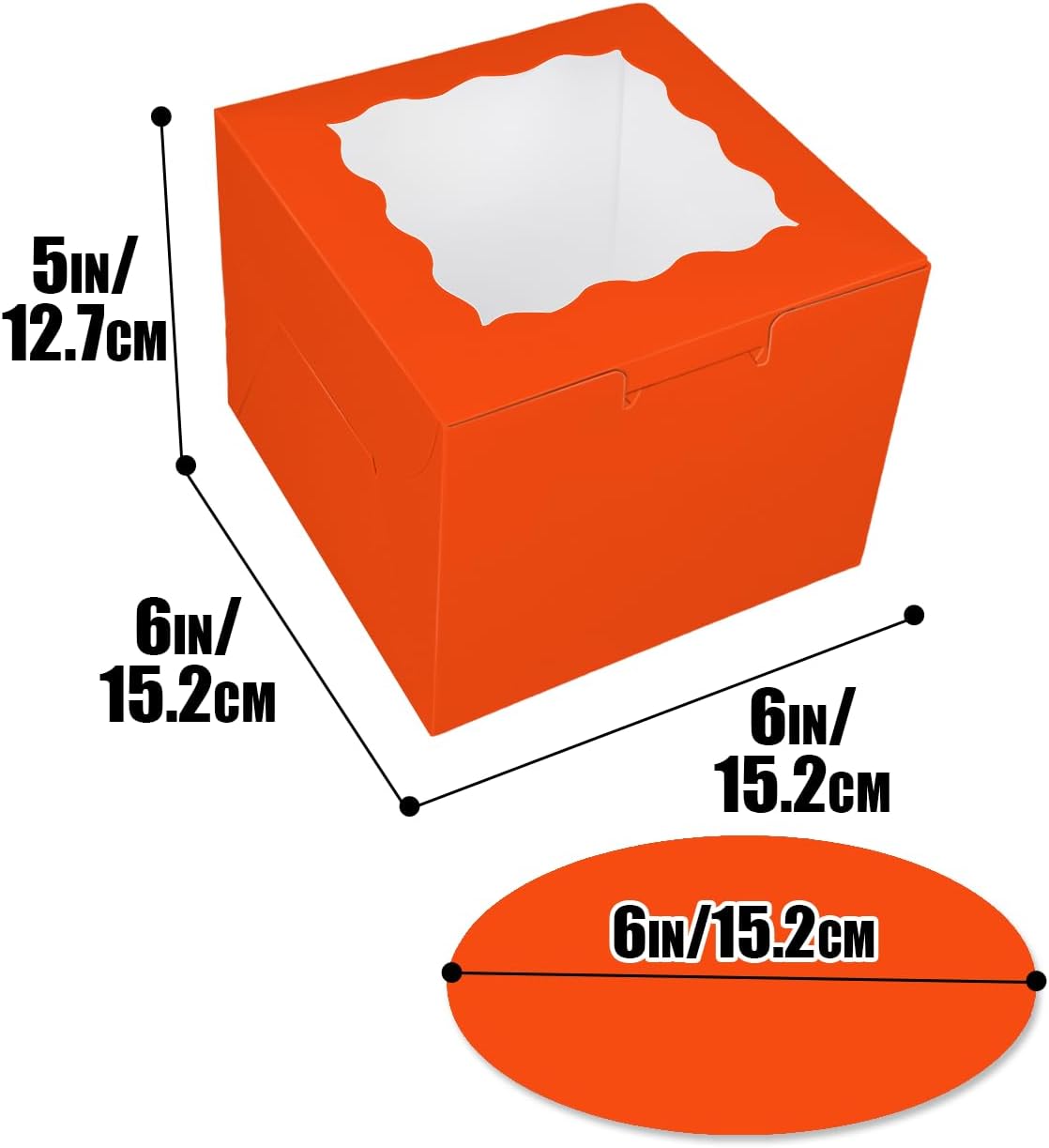 Bakepacker 36pcs 6x6x5 Inches with Window 18-Packs White 6 Inch Bakery Boxes (18 Cake Boxes +18 Cake Boards + 10 Meters Silk Ribbon Includes Included)