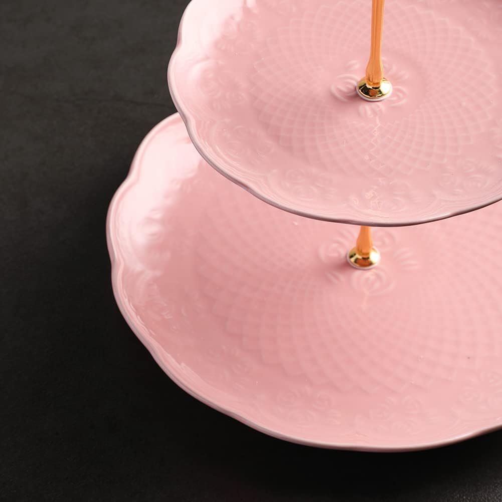 Sweejar 3 Tier Ceramic Cake Stand Wedding, Dessert Cupcake Stand for Tea Party Serving Platter (White)