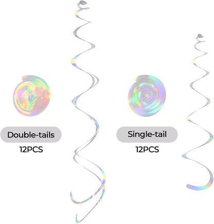 24 PCS Pink Hanging Swirl, Sparkle Ceiling Hanging Decorations, Plastic Streamer Party Decorations with Double-Swirls and Single-Swirls for Birthday Decorations, Easter, Graduation, Baby Shower