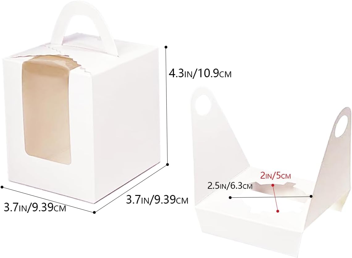Bakepacker Auto-pop up Individual Cupcake Boxes with Window 60 Count Brown Single Cupcakes Box 3.7 x 3.7 x 4.3inch Cupcake Carrier