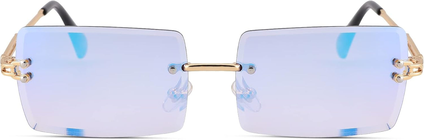 Rectangle Sunglasses for Men/Women Small Rimless Square Shade Eyewear