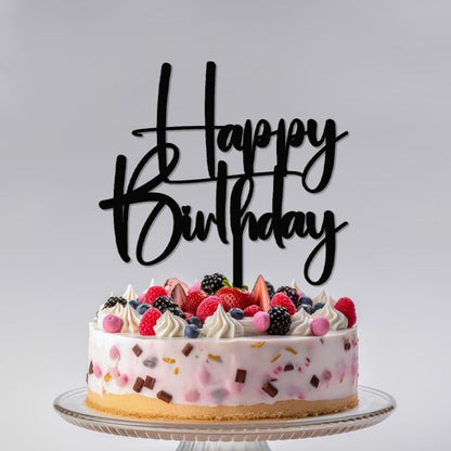 Happy Birthday Cake Topper,black Glitter Cake Pick Bunting Decor for Anniversary Birthday Party Cake Decorations Supplies