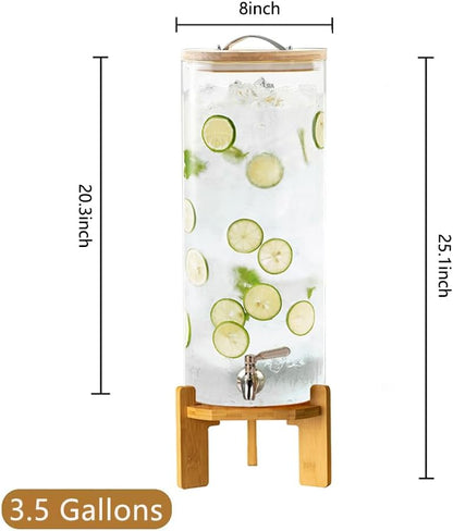 Beverage Dispenser, 1.5 Gallon Glass Drink Dispenser with Stand, Glass water dispenser with Spigot, Large Drink Dispensers for Parties,Bars,Restaurants, 5L