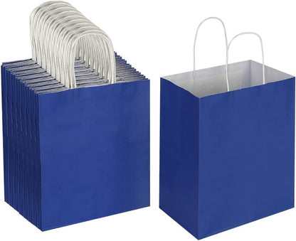 Oikss 100 Pack 8x4.75x10 Inch Medium Brown Kraft Paper Bags with Handles Bulk for Wedding Birthday Party Favors Grocery Retail Shopping Business Goody Craft Gift Bags Sacks (Plain Natural 100 Count)