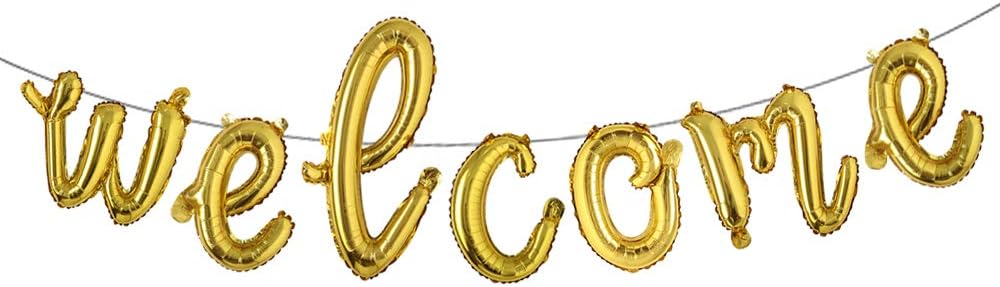 16 inch multicolor Welcome Balloon Banner Balloons Foil Letter Balloon Anniversary Celebration Party Decorations (L WELCOME GOLD)