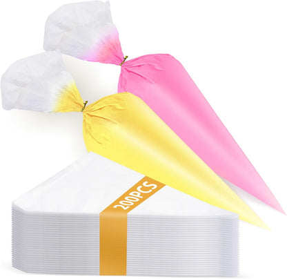 Volokitx 200-Pack 12 Inch Piping Bags, Disposable Icing Bag, Tipless Piping Bags for Royal Icing, Anti-Burst Pastry Bags for Cake, Pastry & Cookie Decorating