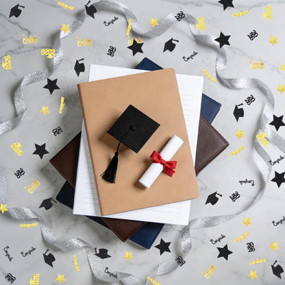 Black Gold Graduation Confetti Class of 2026 Black Graduation Cap, 200Pcs Glitter Stars Confetti Sprinkles, Table Congrats Grad Confetti for Graduation Party Table Decorations