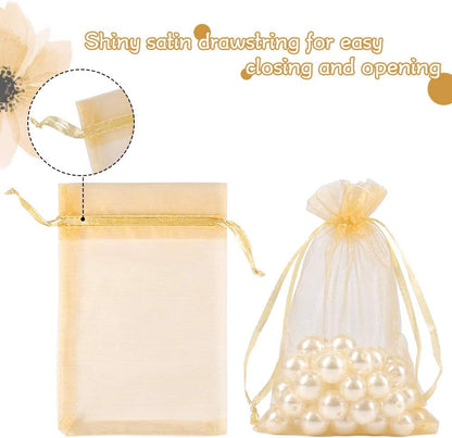 HRX Package 100pcs White Organza Bags, 4x6 inch Mesh Bags Drawstring Gift Bags Jewelry Pouches for Candy Wedding Favors Christmas