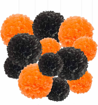 Black and White Tissue Paper Pom Poms Hanging Tissue Flowers Poms Decorations Pack of 12 for Wedding, Birthday,Party Backdrop Decor ect. (12", 10",Tissue Paper Flowers)