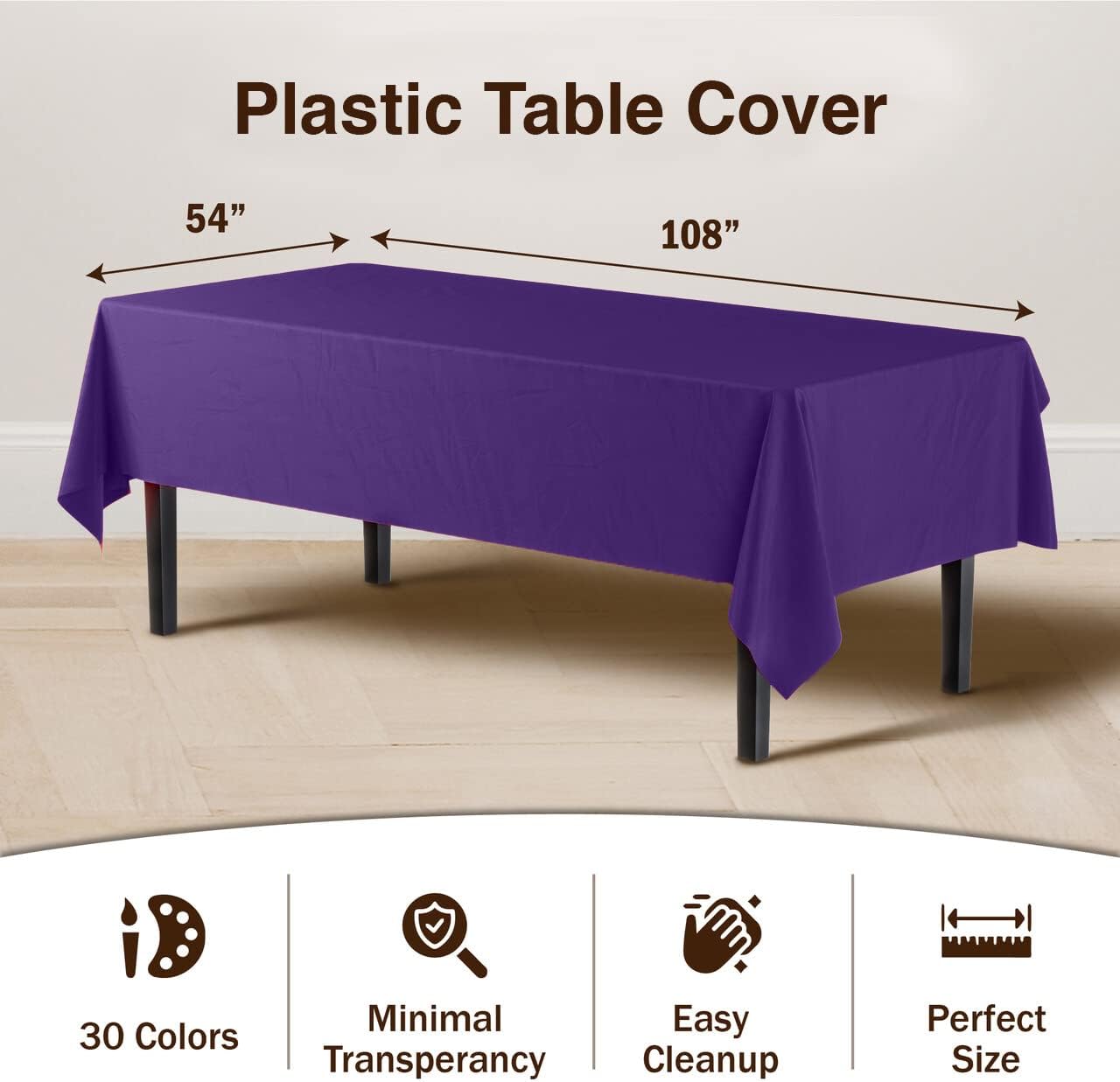 12-Pack Premium Plastic Tablecloth 54in. x 108in. Rectangle Table Cover - Dark Blue - Colors A