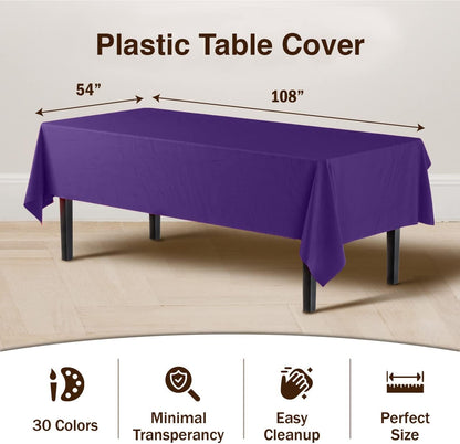 12-Pack Premium Plastic Tablecloth 54in. x 108in. Rectangle Table Cover - Dark Blue - Colors A