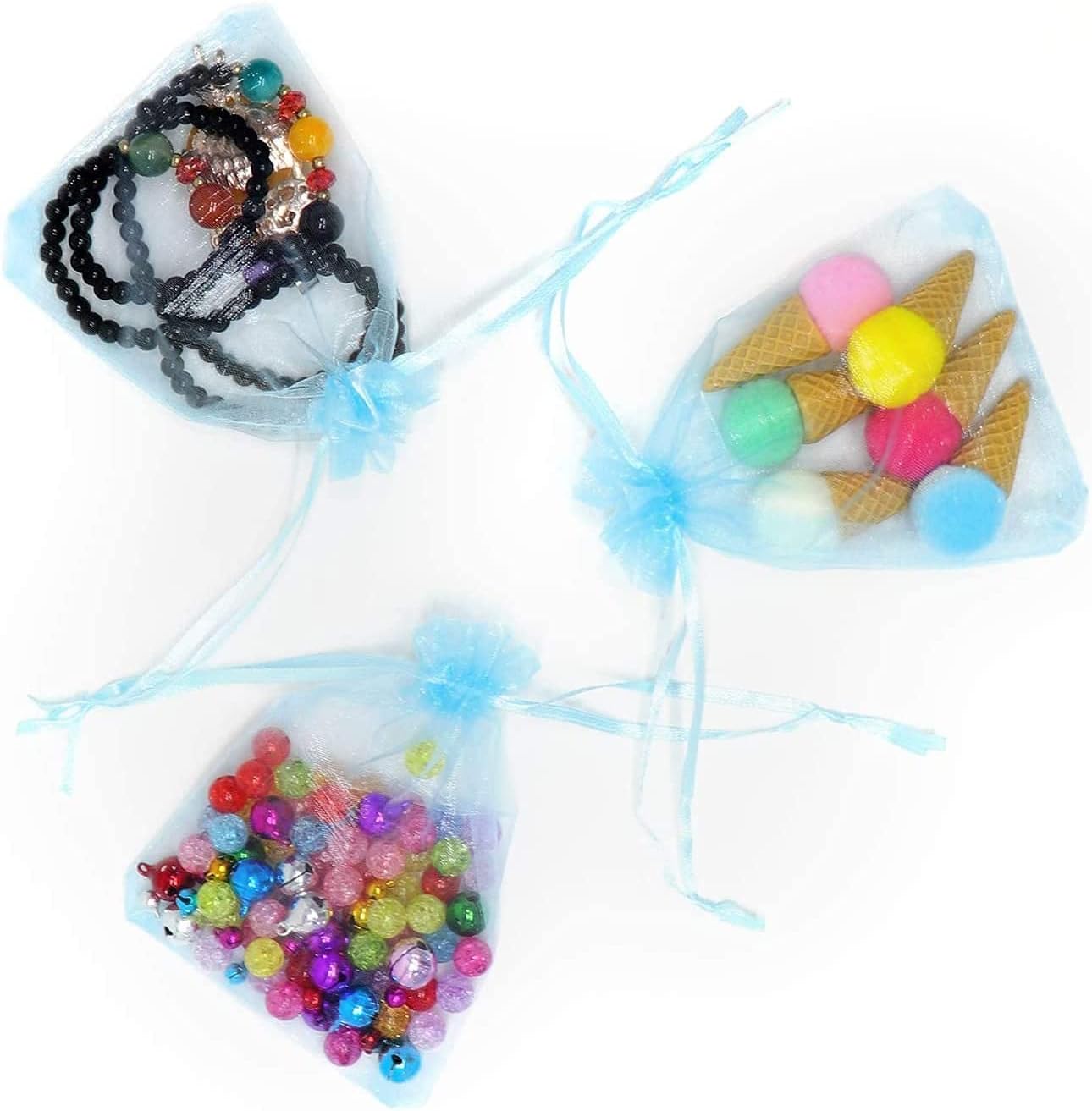 100pcs White Organza Bags 2x3 inch Sheer Drawstring Gift Bags Jewelry Pouches Wedding Party Christmas Favor Gift Bags, Little Mesh Gift Pouches Mini Candy Bags for Small Presents Earrings