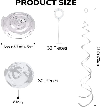 30 Pieces Hanging Swirl Party Decorations Foil Decorations Ceiling Swirl Spiral Hanging Plastic Streamer for Ceiling Birthday Graduation Wedding Celebration Baby Shower Party Supply (Black)