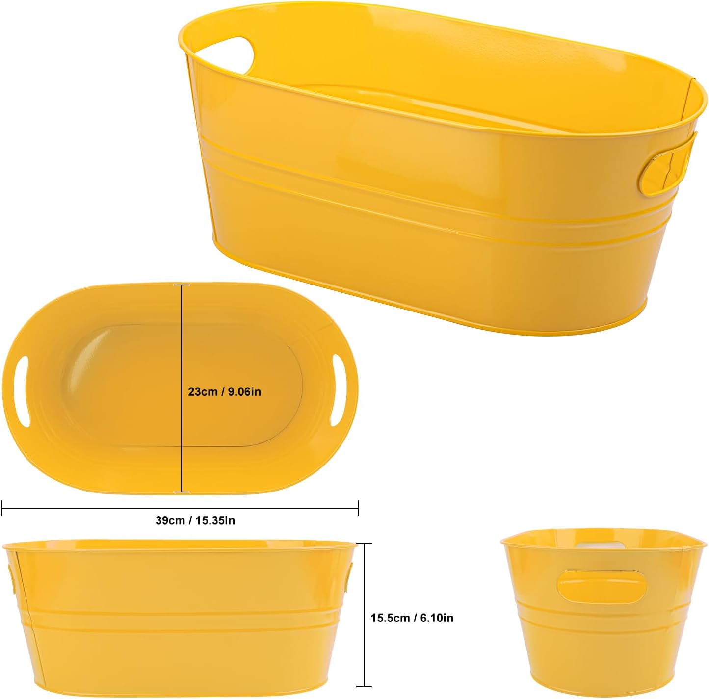 3 PCS 15.3 x 9 x 6 inches White Metal Galvanized Tub with Iron Handles, 3 Gallon Beverage Tubs for Parties, Large Ice Buckets for Beer, Wine, Cocktails & Outdoor Events