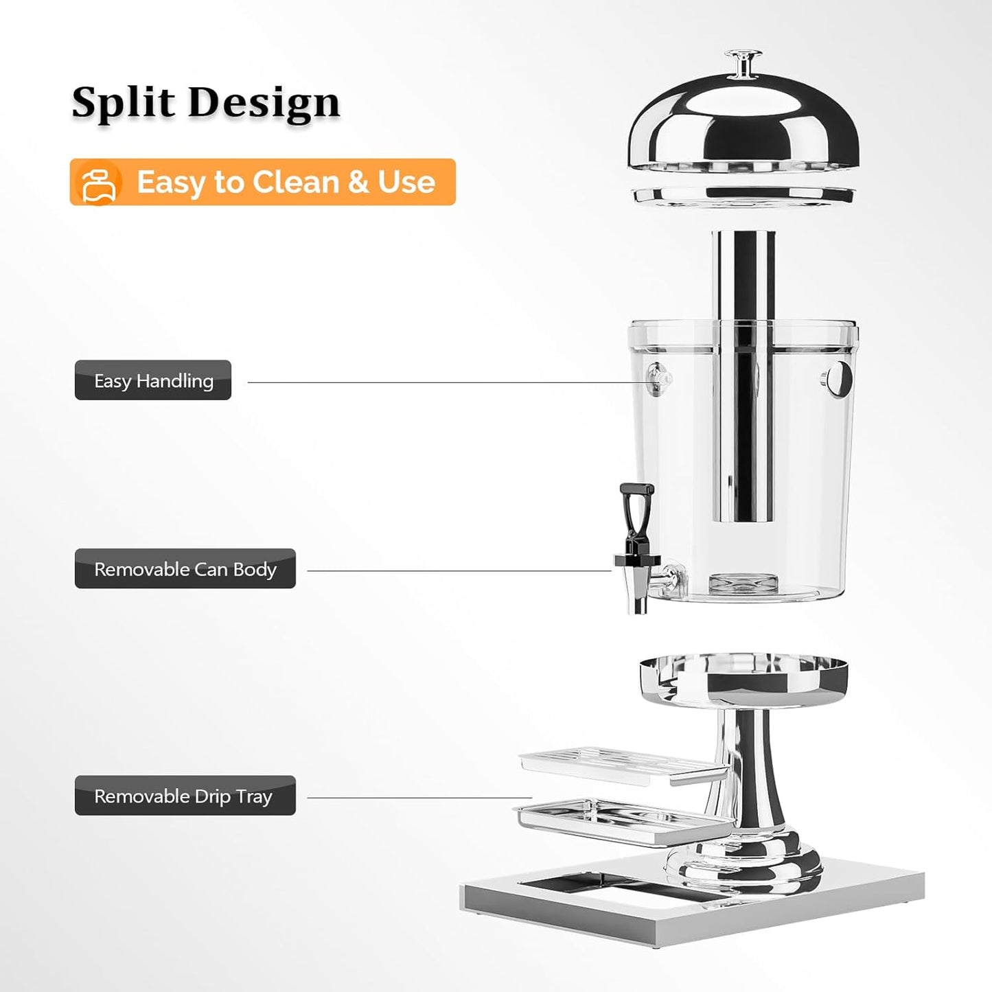 ROVSUN 4.4 Gallon/ 16.6L Drink Dispenser for Parties, Beverage Dispenser with Stand, Drink Dispenser Water Juice Dispenser Stainless Steel with Ice Container, Hot & Cold Drinks for Catering Buffet