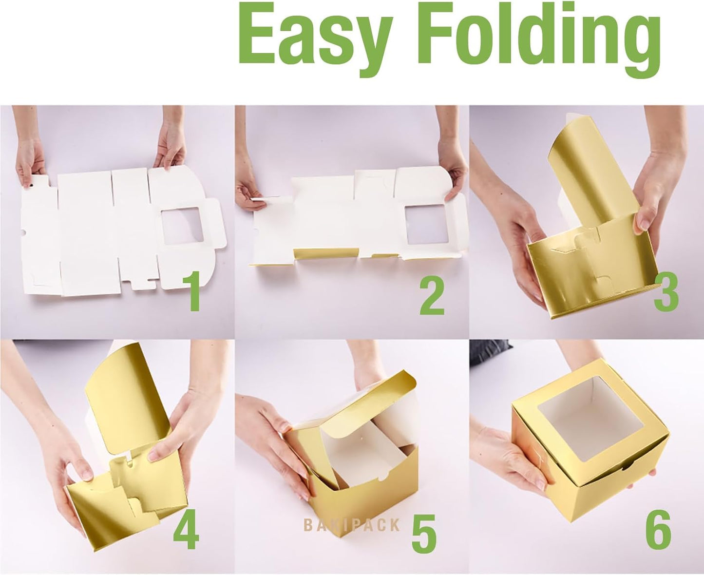 25 Gold Bakery Boxes with Window, 6x6x4 Inches Cake Boxes with Window, Treat Boxes for Small Bakery, Dessert, Candy, Cookies, Pastry, Party Favors, Wedding Cake