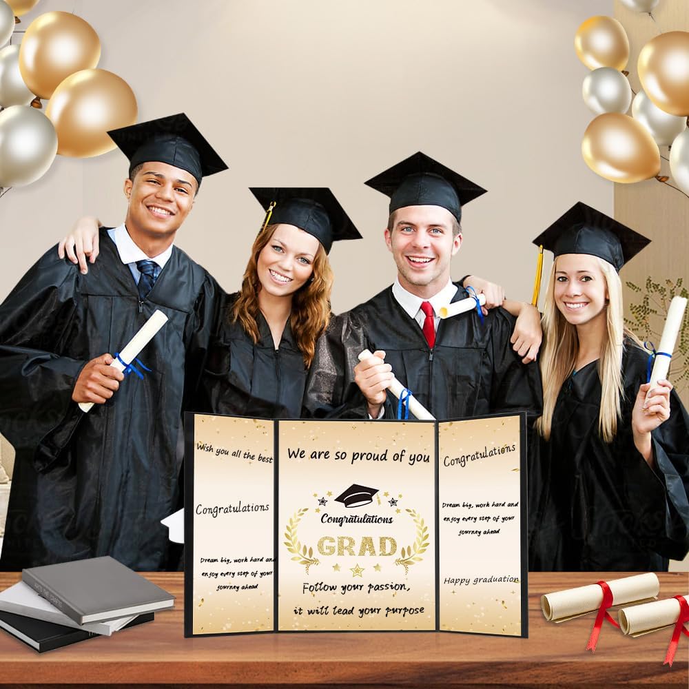 Graduation Guest Book Party Decorations-Blue Gold Graduation Guest Book Alternative Graduation Signature Congrats for 2026 College High School Graduation Party Decorations Unique Graduation Gifts