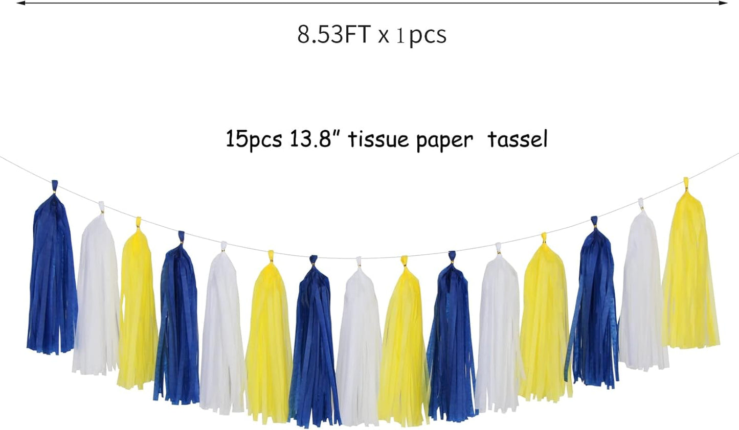 Navy-Blue White-Silver Tassel Garland Streamers - 15pcs Party Decorations Tissue Paper Tassels Banner,Graduation 2025 Wedding Baby Bridal Shower Hanging Decoration Boy Birthday Backdrop Decor Panduola