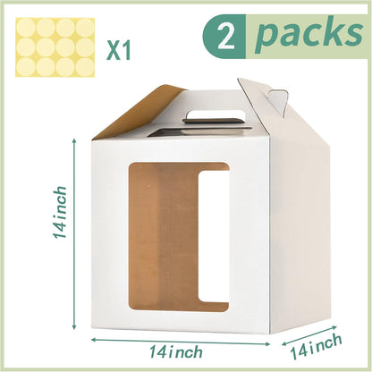 12x12x14 Inch Tall Cake Boxes with windows,10in 12in Tall Cake Carrier, Large Tiered Cake Box,Durable White Bakery Box, Layer Cake Box, large cake box(2pack)