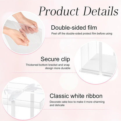Ocmoiy 8x8x9Inch Clear Cake Box, 5 Pcs Cake Boxes with Ribbon Suitable for Packaging 6 Inch Cake, Disposable Cake Holder Carrier for Wedding, Birthday, Party