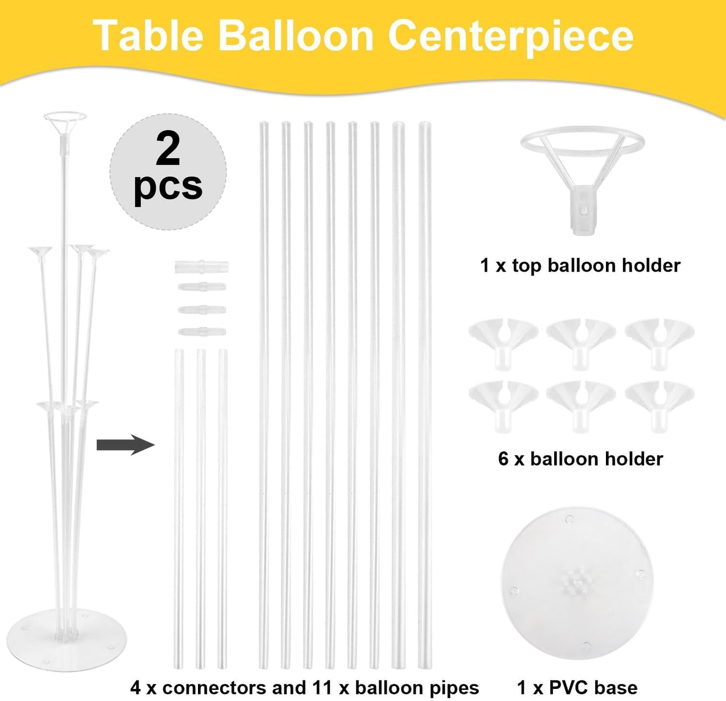 Balloon Column Kit Set of 2, 2 Set Balloon Table Stands, 6.56 Ft Reusable Metal Telescopic Balloon Tower for Birthday Wedding Holiday Party Supplies Decoration