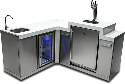 Mont Alpi Bar Series MA-BEVKEG Stainless Steel Outdoor Rated 3 Beer Tap Kegerator Keg Center Dispenser + Beverage Center with Compact Refrigerator + Granite Countertops