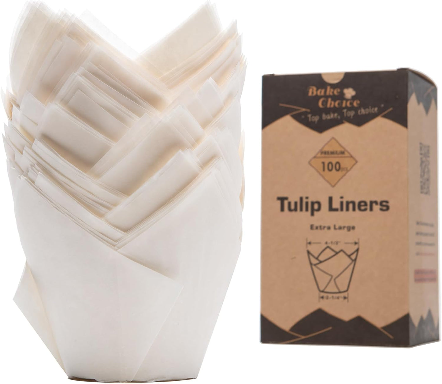 Bake Choice Nordic Paper 100pcs Extra Large Size Natural Tulip Cupcake Liners for Baking, Large Muffin Liners, Cupcake Wrapper for Party, Christmas