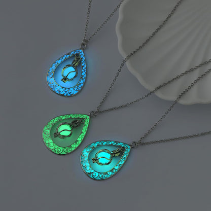 EEQQBZ Glow in The Dark Silver Teardrop shape necklace,Fantasy Glowing Jewelry Charm