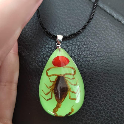 Glow in the Dark Necklace Black Scorpion Amber Resin Adjustable Necklace Pendent with Insect Sample Inside Birthday Gift for Lover Friends