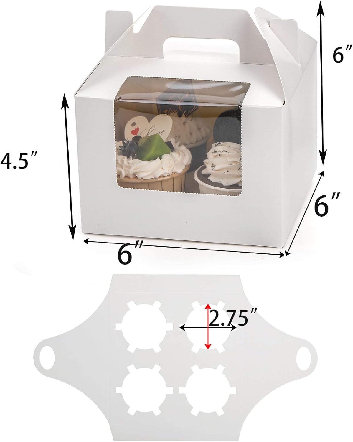 Jucoan 40 Pack Cupcake Containers, 4 Count White Kraft Paper Cupcake Boxes with Insert Window and Handle, Cupcake Holder Bakery Pastry Boxes, Gable Party Favor Treat Boxes for Wedding Mother's Day