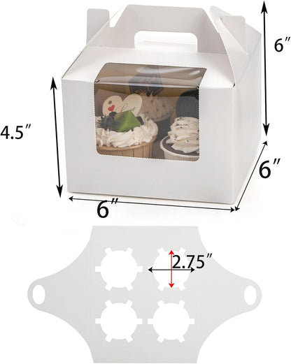 Jucoan 40 Pack Cupcake Containers, 4 Count White Kraft Paper Cupcake Boxes with Insert Window and Handle, Cupcake Holder Bakery Pastry Boxes, Gable Party Favor Treat Boxes for Wedding Mother's Day