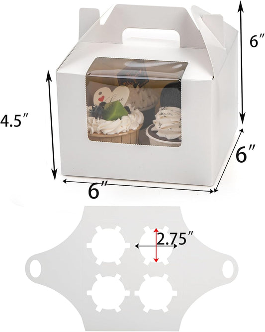 Jucoan 40 Pack Cupcake Containers, 4 Count White Kraft Paper Cupcake Boxes with Insert Window and Handle, Cupcake Holder Bakery Pastry Boxes, Gable Party Favor Treat Boxes for Wedding Mother's Day