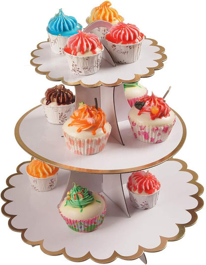 YLDW Cupcake Stand, 3-Tier Cupcake Stand Display, Cardboard Cup Cake Tower Stand, Disposable Dessert Stand for Birthday Tea Party Baby Shower Treat Decorations, Pink