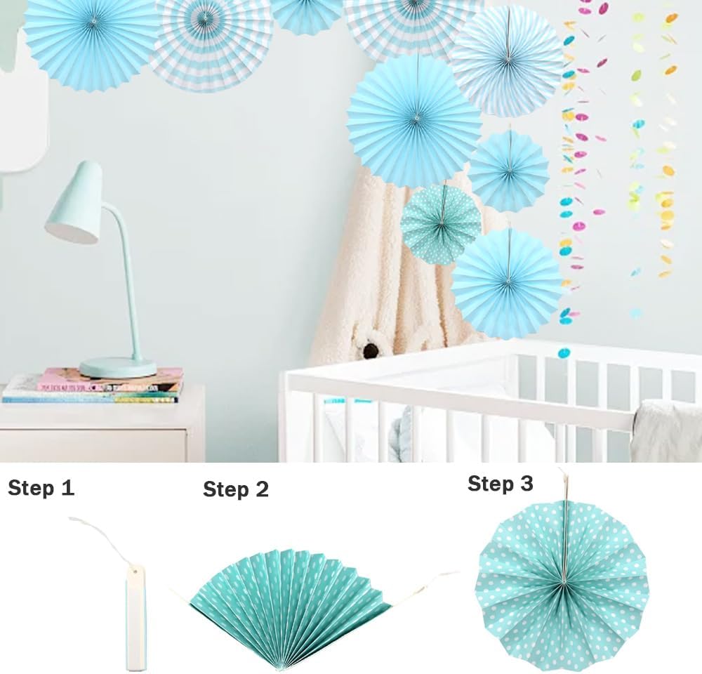 Hocansen 6PCS Paper Fan Garland Paper Fans Party Decorations 8/12/16in Hanging Papers Fans Set Round Papers Fans Pattern Garland for Birthday, Wedding (ZS/Pink)
