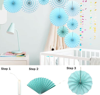 Hocansen 6PCS Paper Fan Garland Paper Fans Party Decorations 8/12/16in Hanging Papers Fans Set Round Papers Fans Pattern Garland for Birthday, Wedding (ZS/Pink)