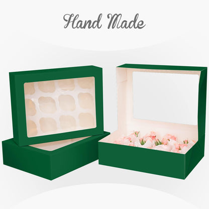 Bakepacker Auto-pop Up Cupcake Boxes with Window White 20PCS 12 Count Cupcake Box 13"x10"x3.5" Cupcakes Carrier, 12 Cupcake Containers with rolls of pink ribbons