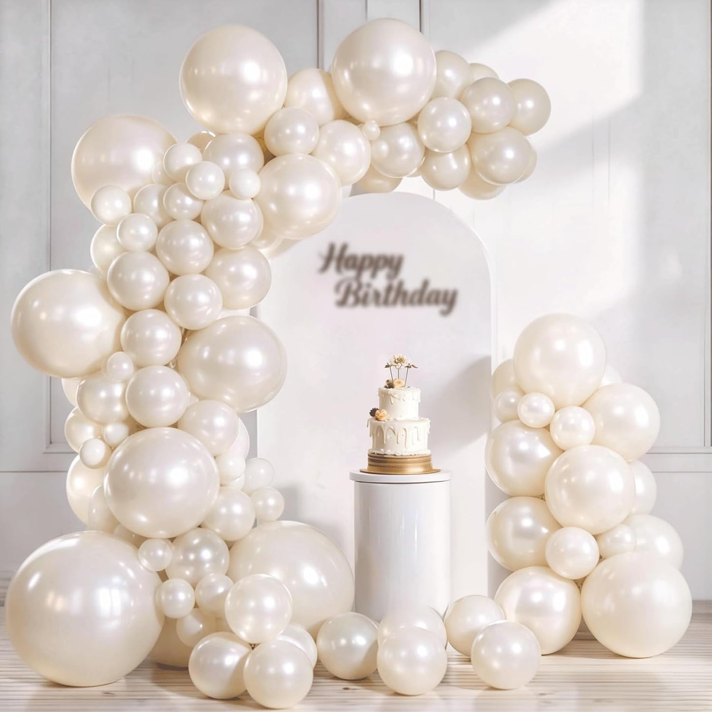 Pearl White Balloon Arch Kit,Double Stuffed Pastel White Cream Ivory Balloons Garland Kit Different Sizes 18/12/10/5 inch White Latex Balloon for Wedding Birthday Bridal Shower Party Decorations