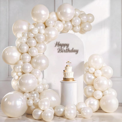Pearl White Balloon Arch Kit,Double Stuffed Pastel White Cream Ivory Balloons Garland Kit Different Sizes 18/12/10/5 inch White Latex Balloon for Wedding Birthday Bridal Shower Party Decorations