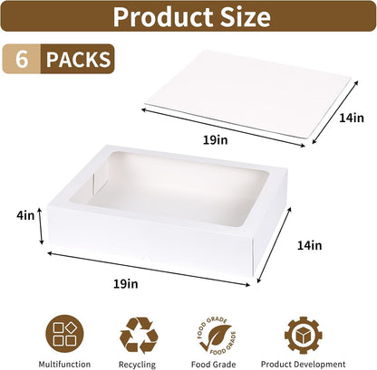 Moretoes 10pcs 19x14x4in Half Sheet Cake Boxes with Window, White Cookie Boxes, for Pastry Baking Cake Donuts Cupcake Pie Packaging