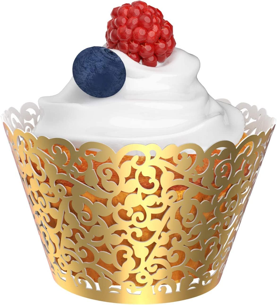 50 Pcs White Pearl Lace Laser Cut Filigree Wedding Cupcake Wrapper Baking Cake Cups Wraps Cupcake Muffin Case Trays for Special Occasions