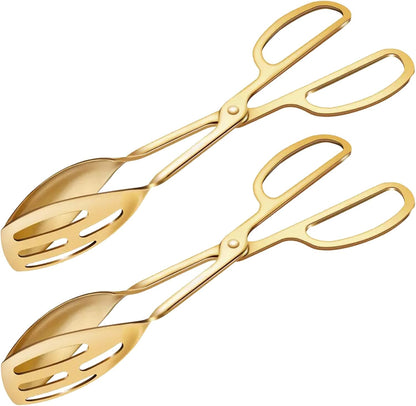 2 Pack Serving Tongs Buffet Tongs for Kitchen Cooking 10 Inch Stainless Steel Salad Tongs Serving Utensils for Wedding Party Catering (Silver)